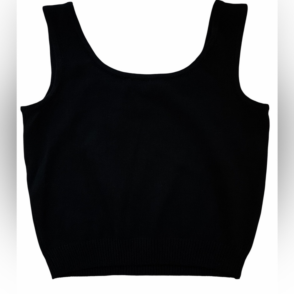 St. John Black Ribbed Scoop Tank - Picture 3 of 4